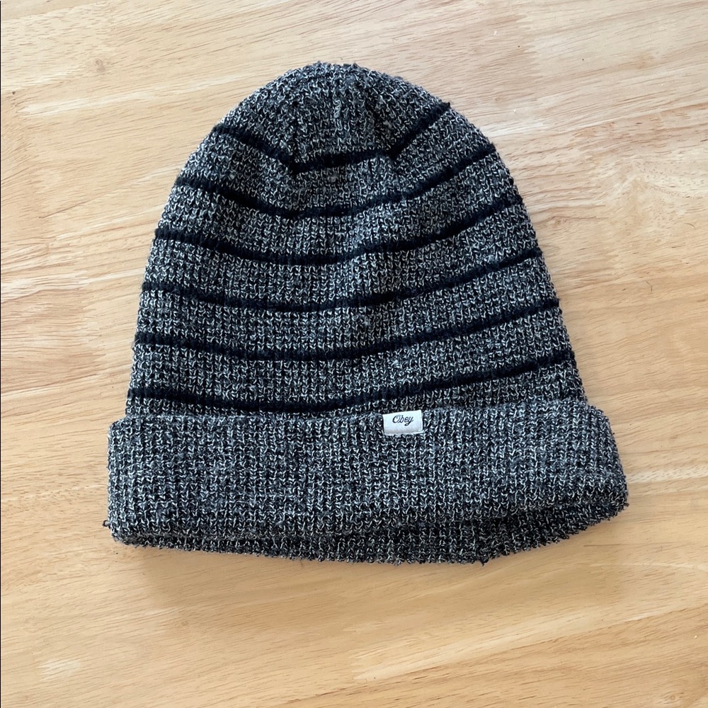 Obey Black and Gray Knit Beanie
